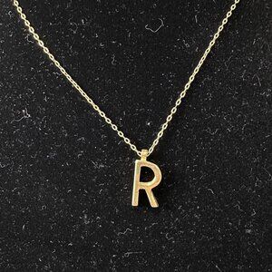 Vintage Gold Tone "R" Monogram Pendant Necklace and Bracelet